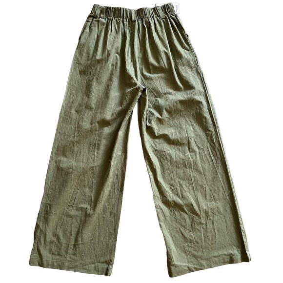 Halara Wide Leg Pants MEDIUM Loden Green Pleated Front 100% Cotton Casual New - Picture 5 of 11